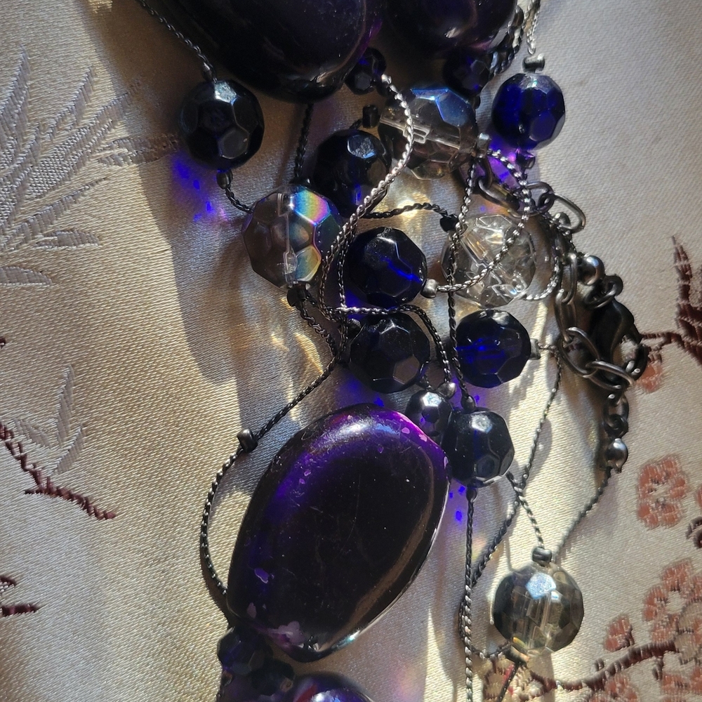 Vibrant Vintage Purple Glass Beaded Necklace 48 "